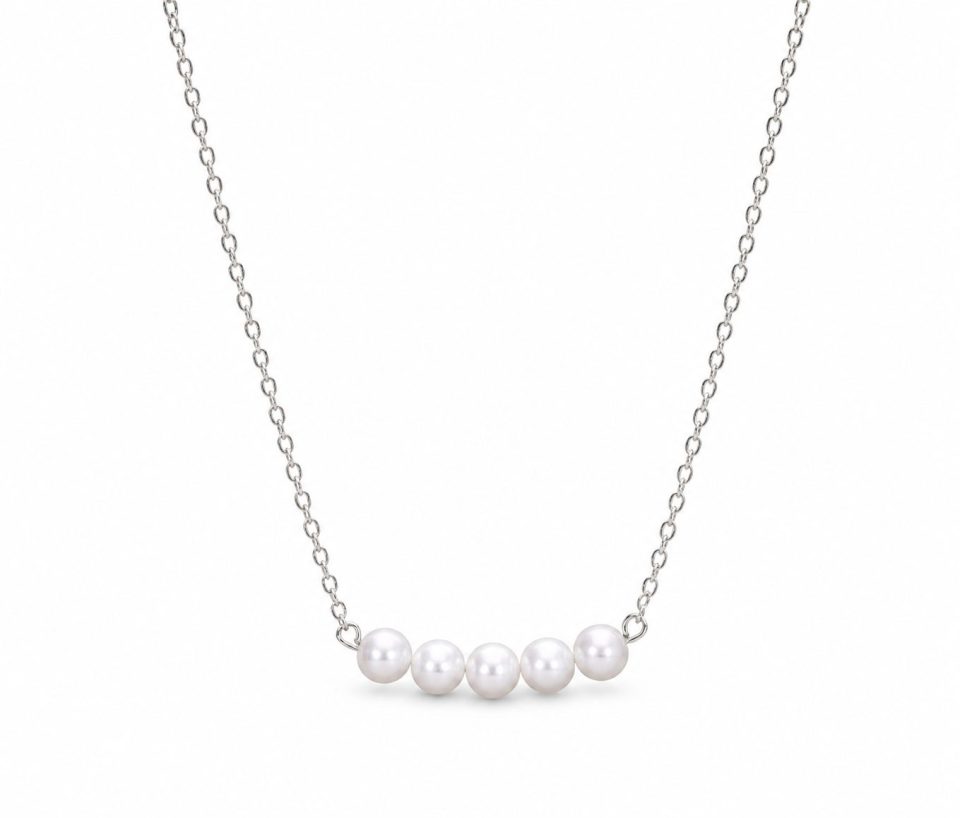 9K White Gold 5 Pearl Anchor Chain Necklace