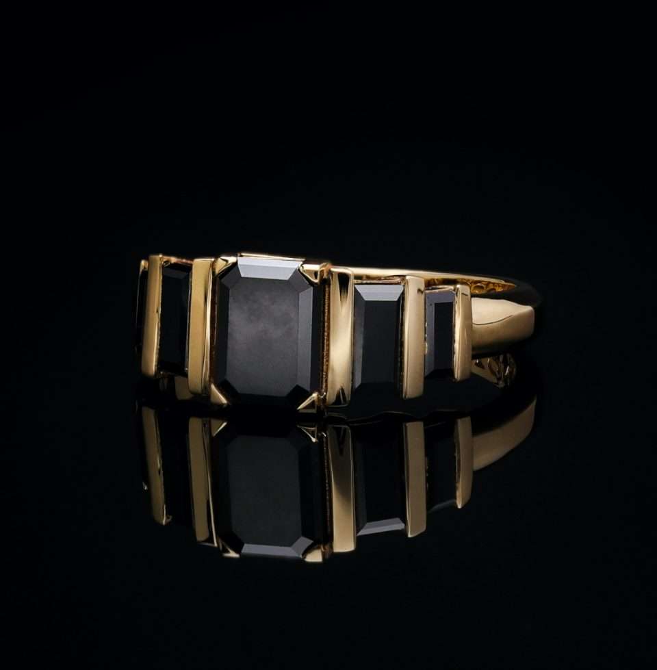 5 Stone Eternity Gold Ring with Black Diamondsw-12