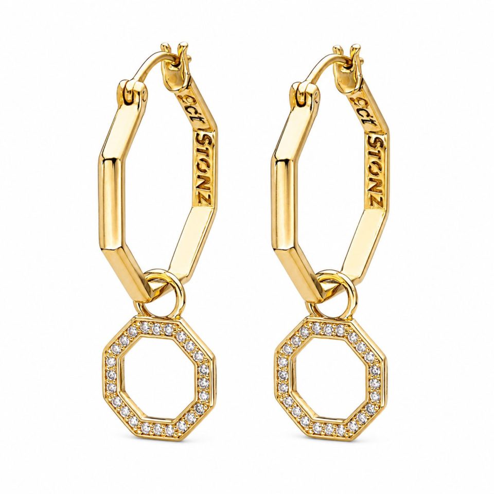 9K Gold Diamond Octo Huggie Earring Charms 1