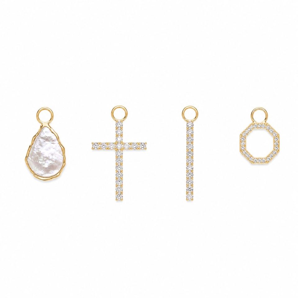 9K Gold Diamond Octo Huggie Earring Charms 2
