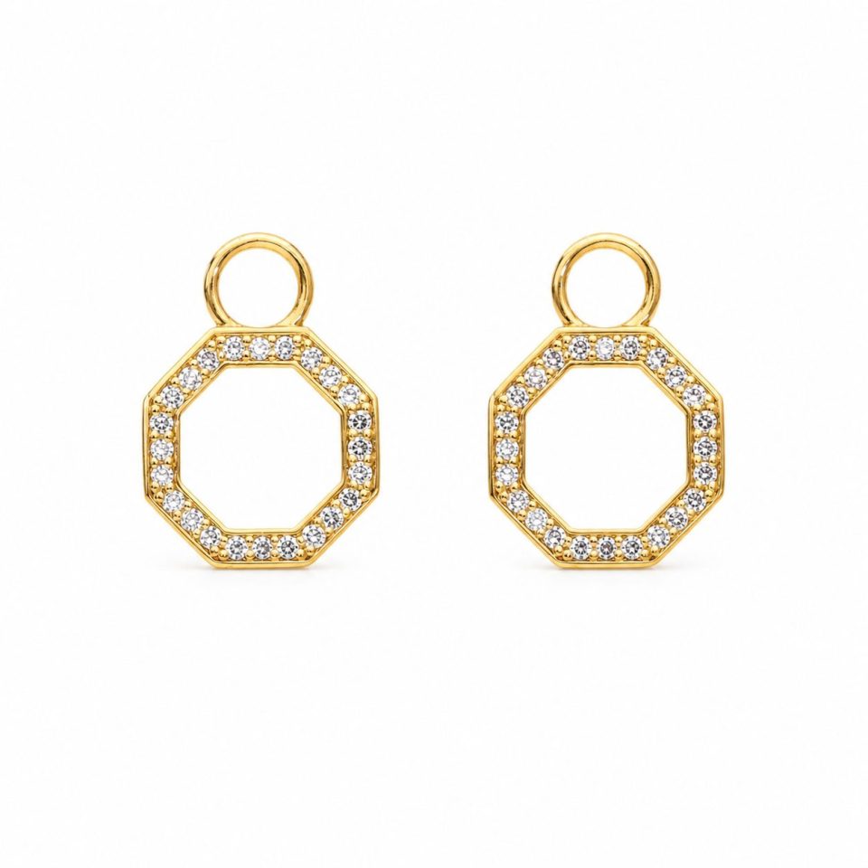 9K Gold Diamond Octo Huggie Earring Charms