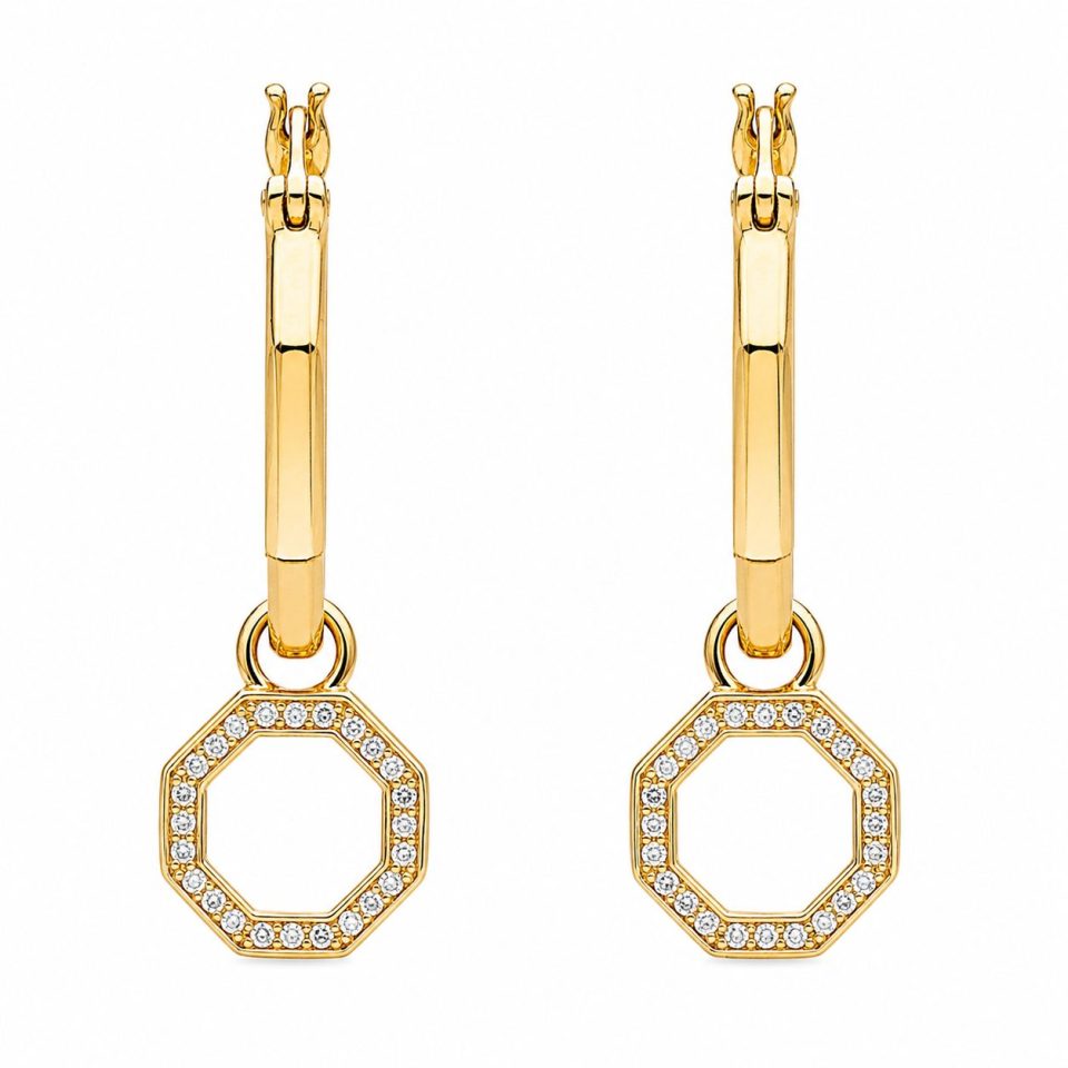 9K Gold Diamond Octo Huggie Earring Charms