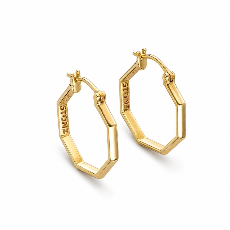 Large Octagon Gold Huggie Earrings – 9K Gold