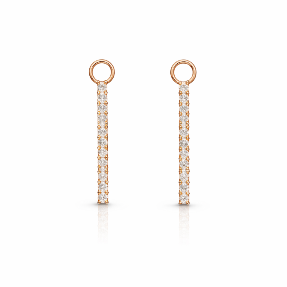 9K Rose Gold Diamond Bar Huggie Earring Charms