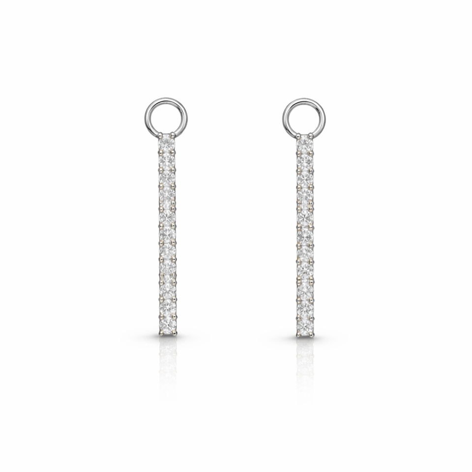 9K White Gold Diamond Bar Huggie Earring Charms