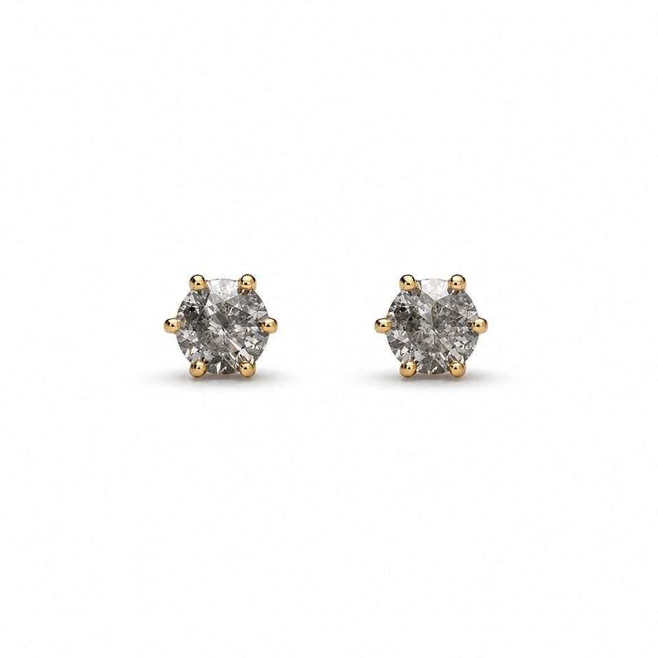 9K Yellow Gold 1.11 Ct Salt and Pepper Diamond Stud Earrings