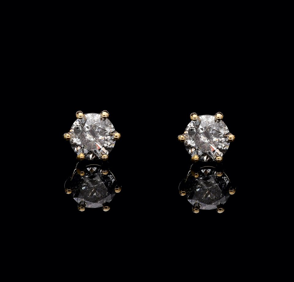 Salt and pepper diamond studs yellow gold 6 claw