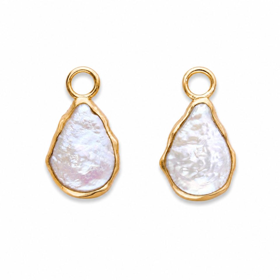 9K Gold Tube-Set Pearl Huggie Earring Charms