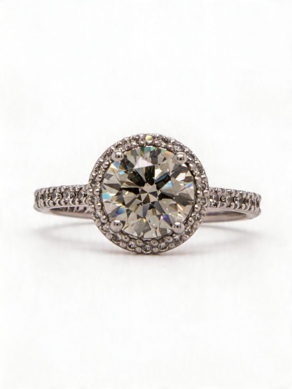 18K White Gold 1.97 Ct Diamond Halo Engagement Ring