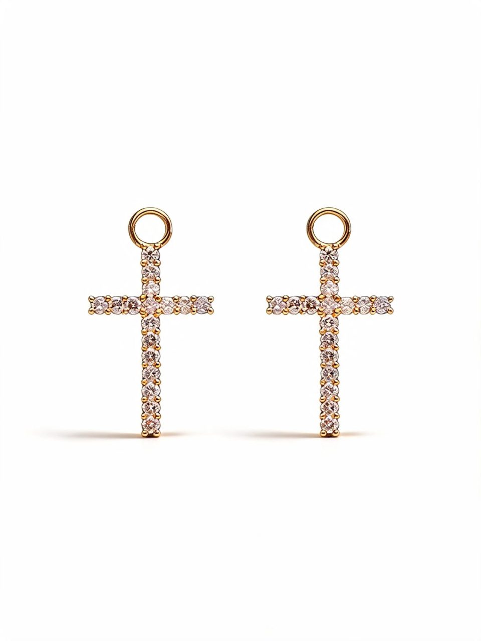 9K Gold Diamond Cross Huggie Earring Charms
