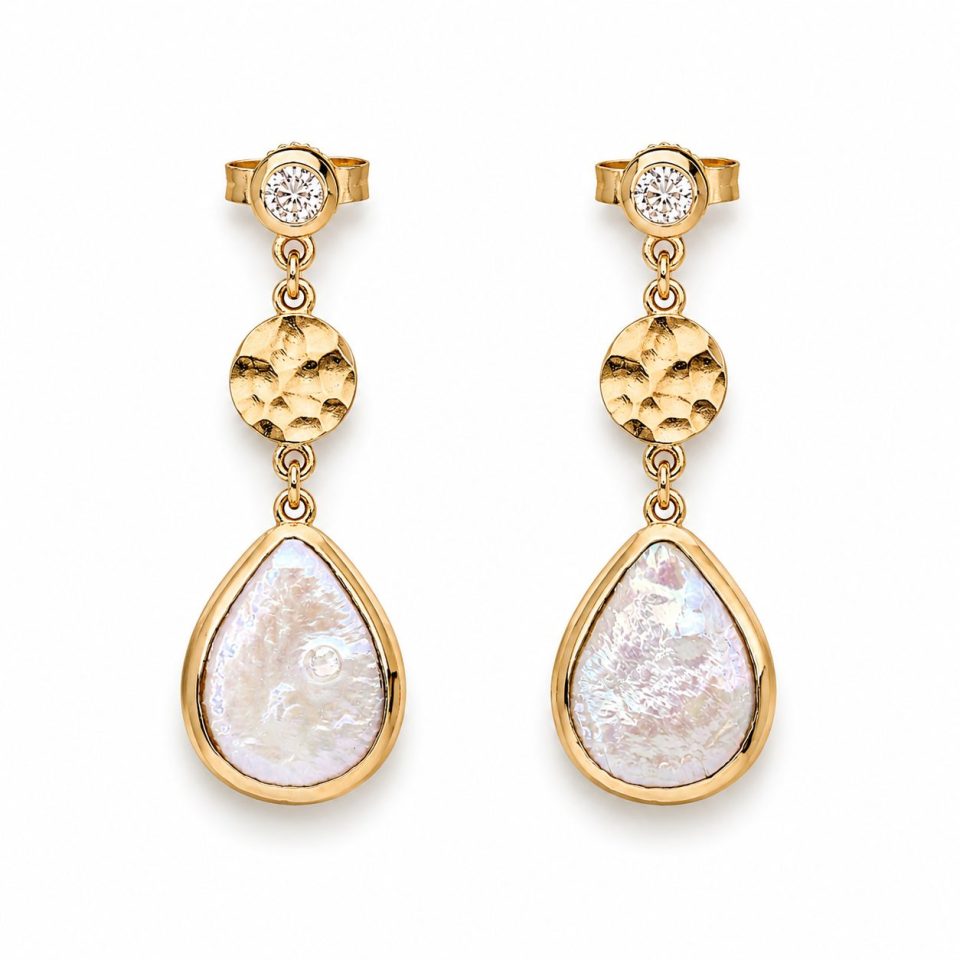 Dara Pearl and Diamond Drop-Down Earrings - 9K Gold