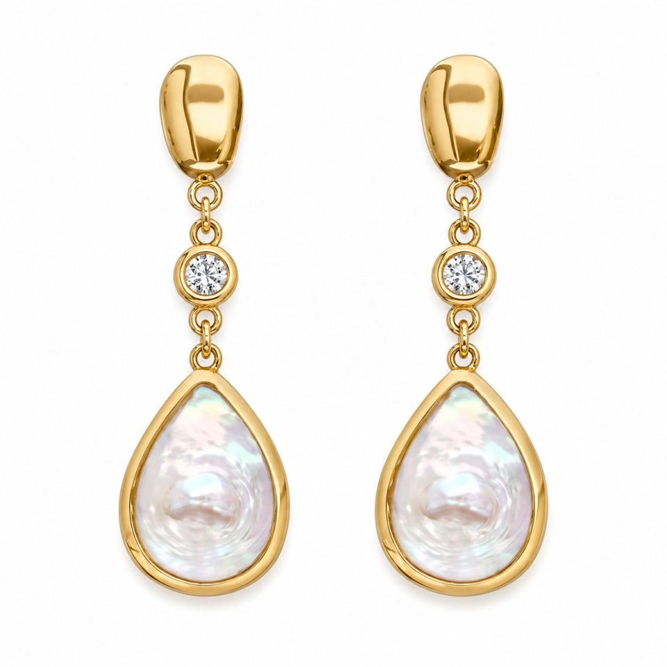 Mae Pearl and Diamond Drop-Down Earrings - 9K Gold