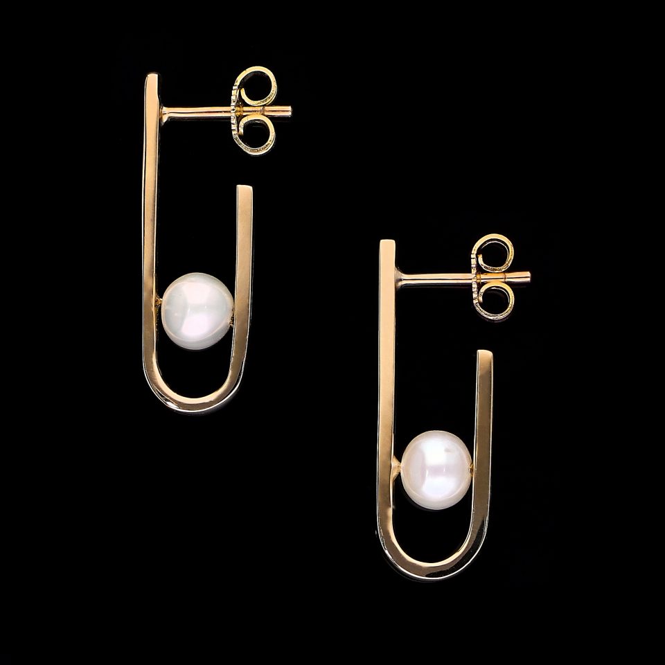 pearl paperclip earrings yellow gold