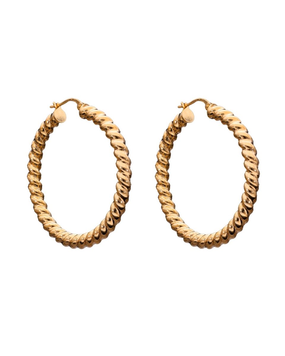 30mm Yellow Gold Ribbed Hoop Earrings - 9K Yellow Gold