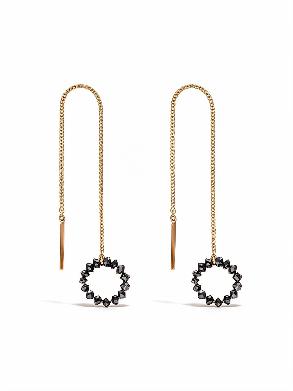 Stygian Black Diamond Pull-Through Earrings - 9K Gold