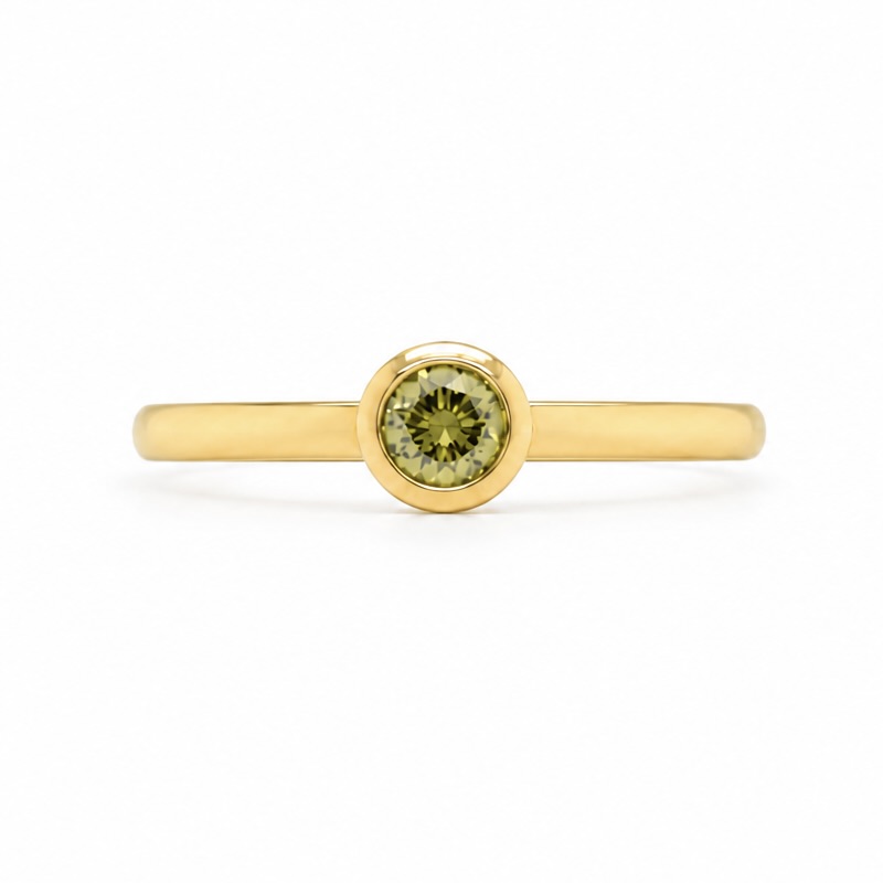 0.30 Ct Round Fancy Yellow Diamond Tube-Set Solitaire Ring