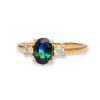 Yellow Gold Blue-Green Sapphire Trilogy Ring