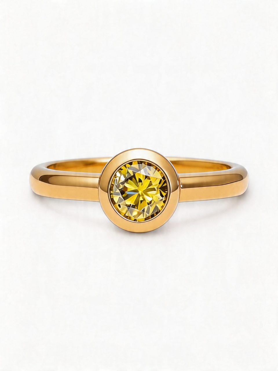 0.30 Ct Round Fancy Yellow Diamond Tube-Set Solitaire Ring