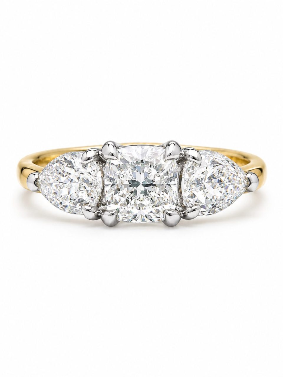 Old Cut Trilogy Diamond Ring in 14K Yellow Gold and Platinum