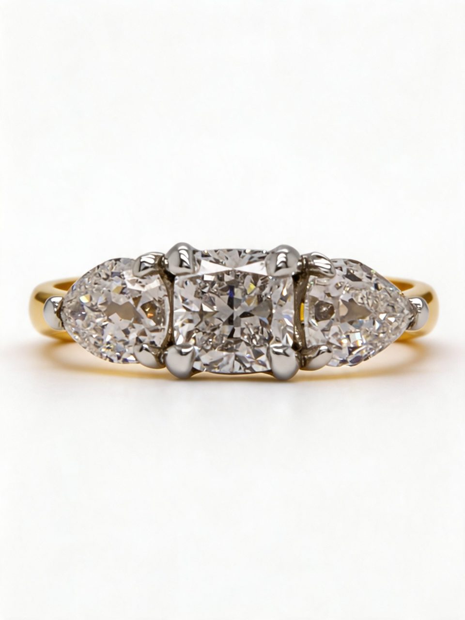 Old Cut Trilogy Diamond Ring in 14K Yellow Gold and Platinum