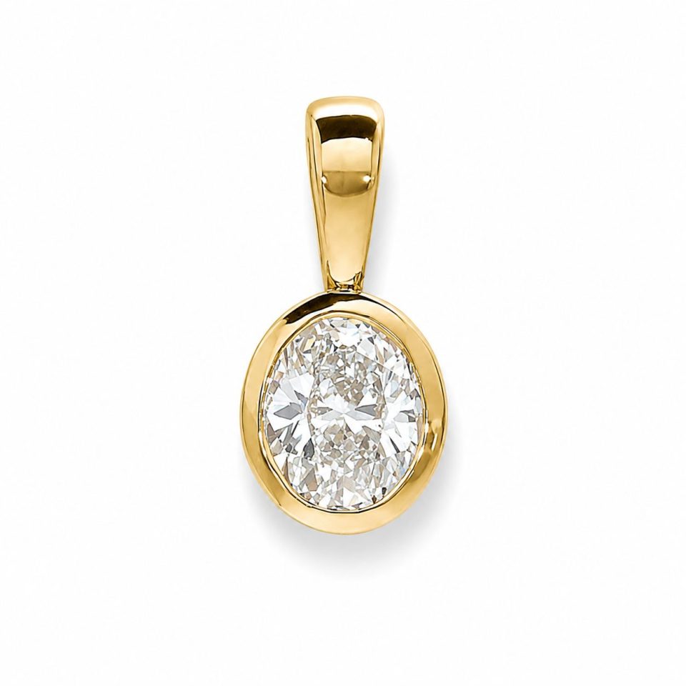 9K Yellow Gold Oval Diamond Tube Pendant (0.27ct I/VVS2)