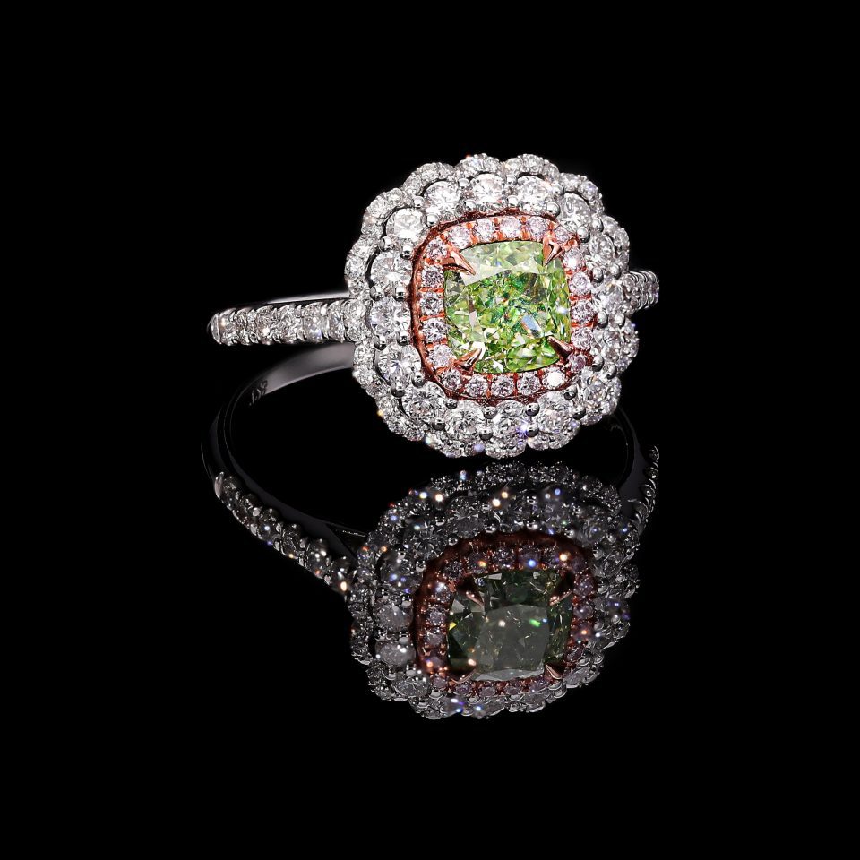 Fancy Green Halo Ring2