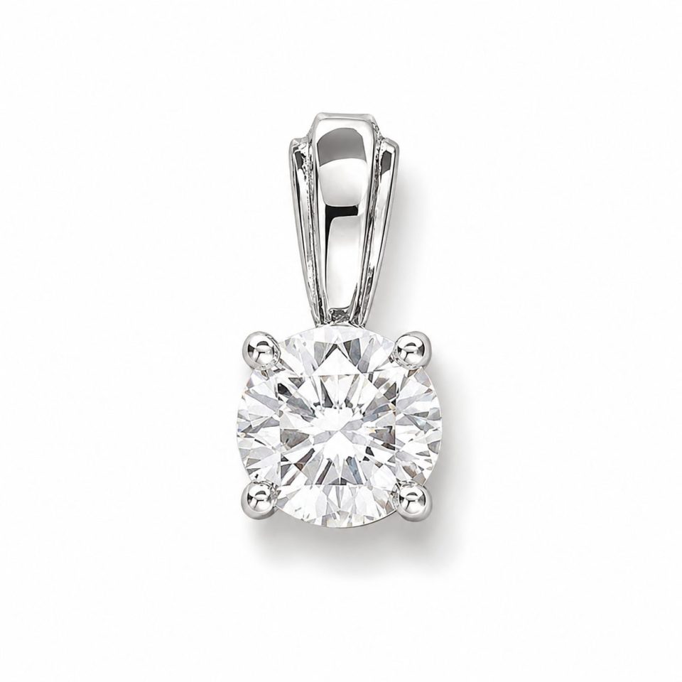 9K White Gold Round Diamond Pendant (0.34ct I*/SI1)