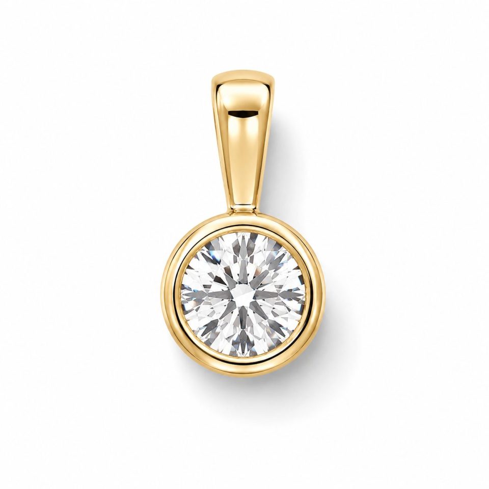 9K Yellow Gold Round Diamond Tube Pendant (0.30ct I/VS2)