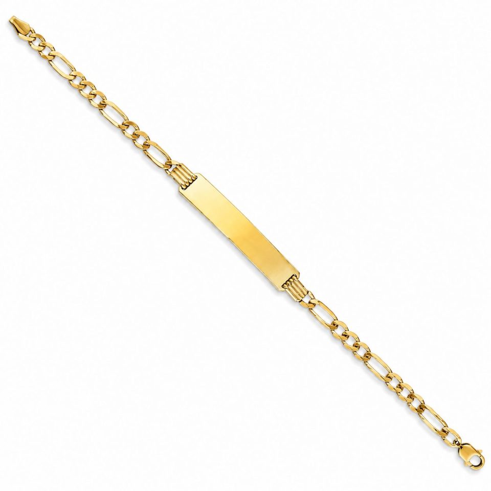 9K Yellow Gold 3.9mm Figaro ID Bracelet – Engravable Name Plate Bracelet (21cm)