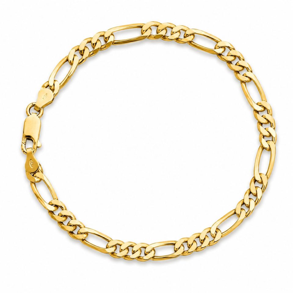4.8mm 9K Yellow Gold Figaro Chain Bracelet – Men's Gold Bracelet (21cm)