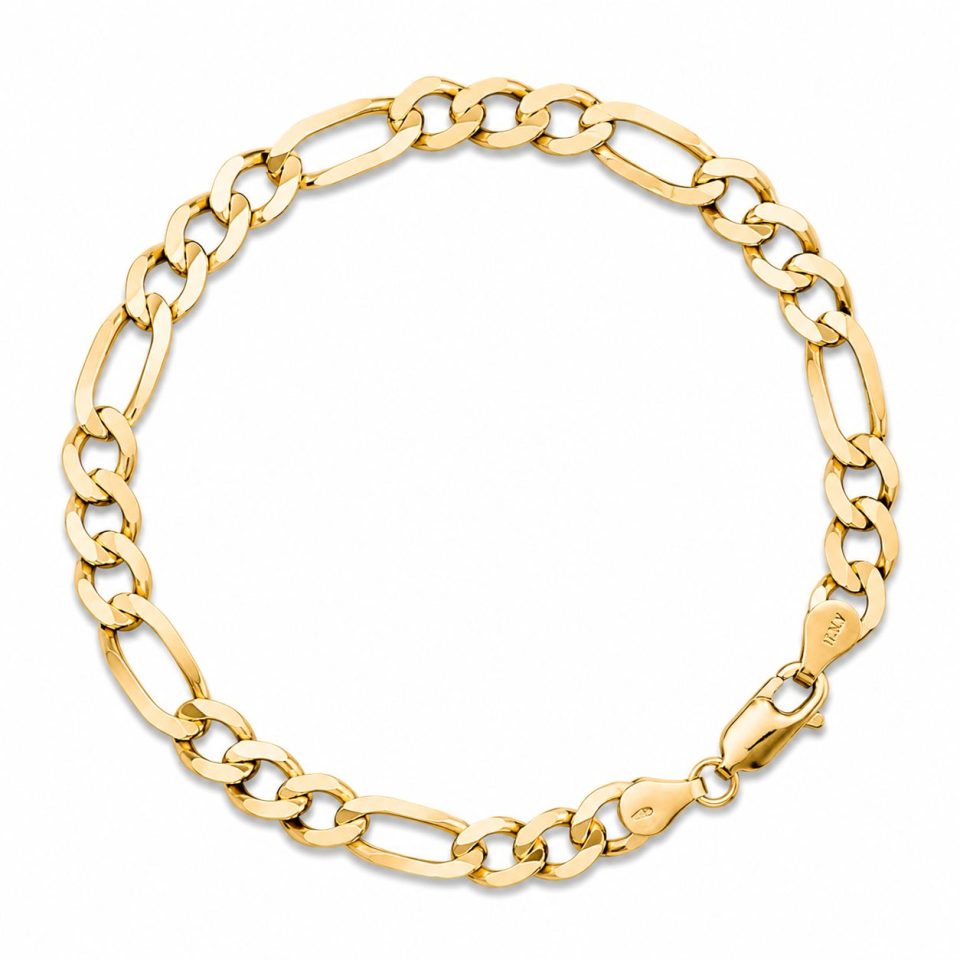 6.3mm 9K Yellow Gold Figaro Chain Bracelet – Heavy Men's Gold Bracelet (21cm)