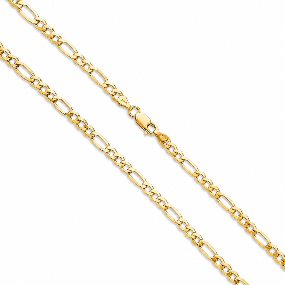 9K Yellow Gold 4mm Figaro Bracelet - Classic Men's Gold Chain Bracelet (19cm / 21cm)