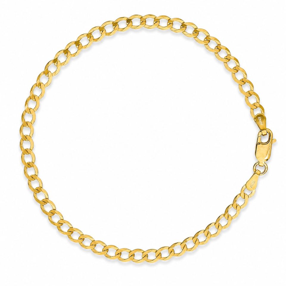9K Yellow Gold 3.7mm Curb Chain Bracelet – Classic Men's Gold Bracelet (19cm / 21cm)
