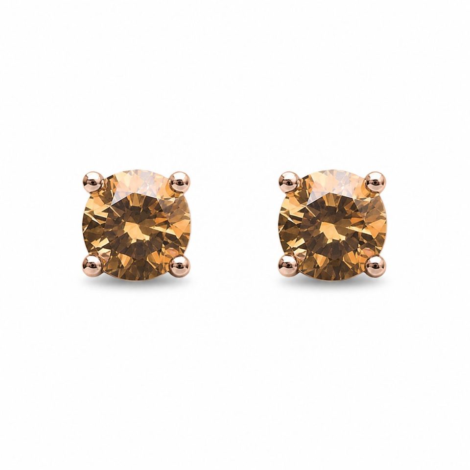 9K Rose Gold 0.34 Ct Cognac Diamond Stud Earrings