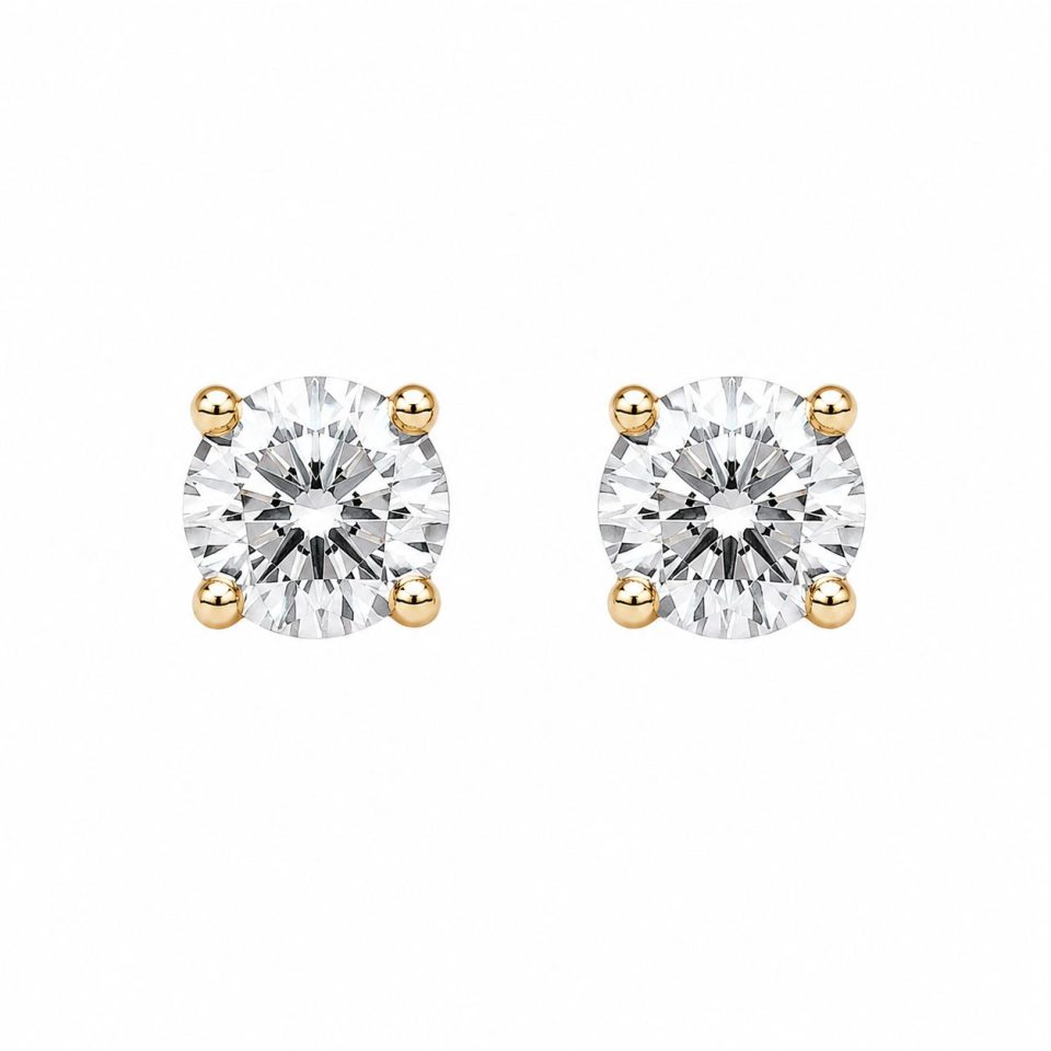 9K Yellow Gold 0.37 Ct Diamond Stud Earrings