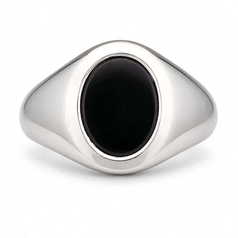 Men's Onyx Inlay Ring – Bold Black Stone Design