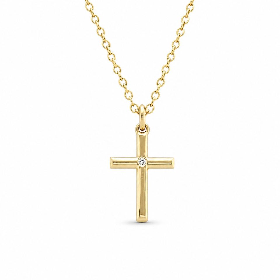 9K Gold Diamond Cross Pendant (0.01ct)
