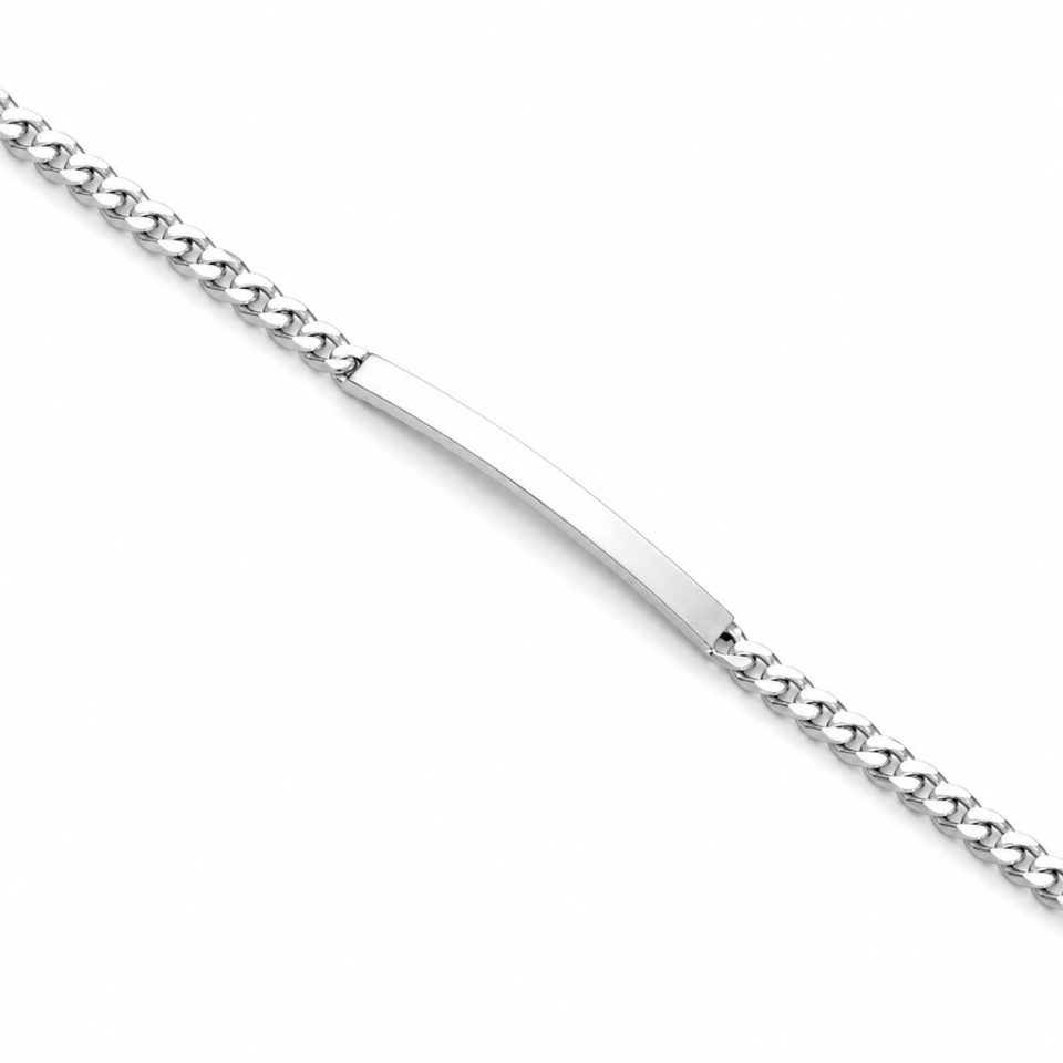 925 Sterling Silver 3.5mm Curb ID Bracelet –  Engravable Name Plate Bracelet (19cm)
