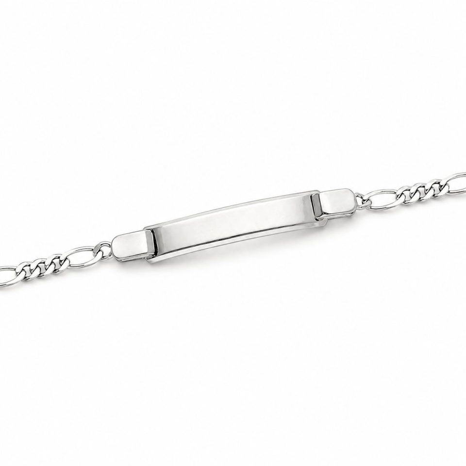 925 Sterling Silver 2.8mm Figaro ID Bracelet – Engravable Name Plate Bracelet (19cm)