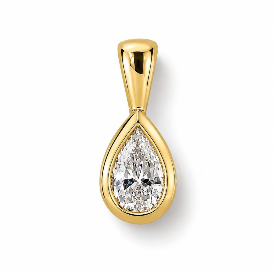 9K Yellow Gold Pear Diamond Tube Pendant (0.20ct F/SI3)