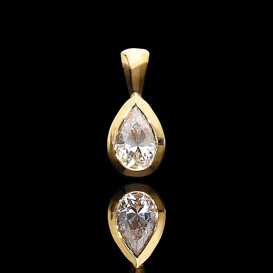 Yellow Gold Tube Pear Diamond Pendant