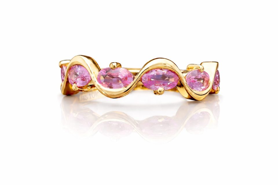 9K Yellow Gold Pink Sapphire Eternity Ring