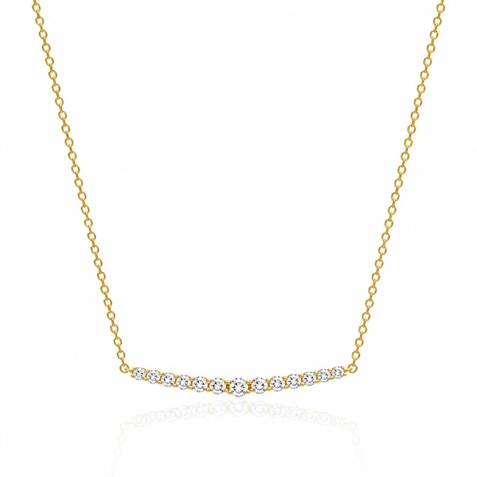 9K Yellow Gold Curved Diamond Necklace (0.50 Ct)