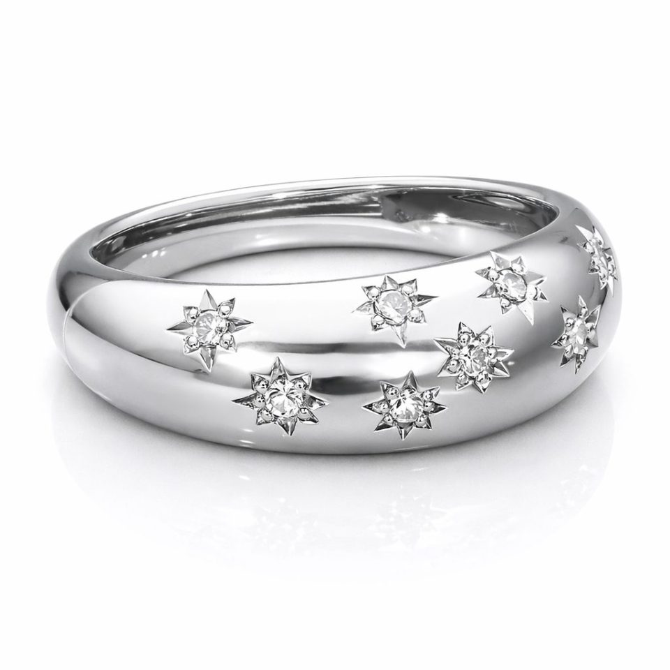 9K WG Gold 0.16 Ct Diamond Star Dome Ring 2