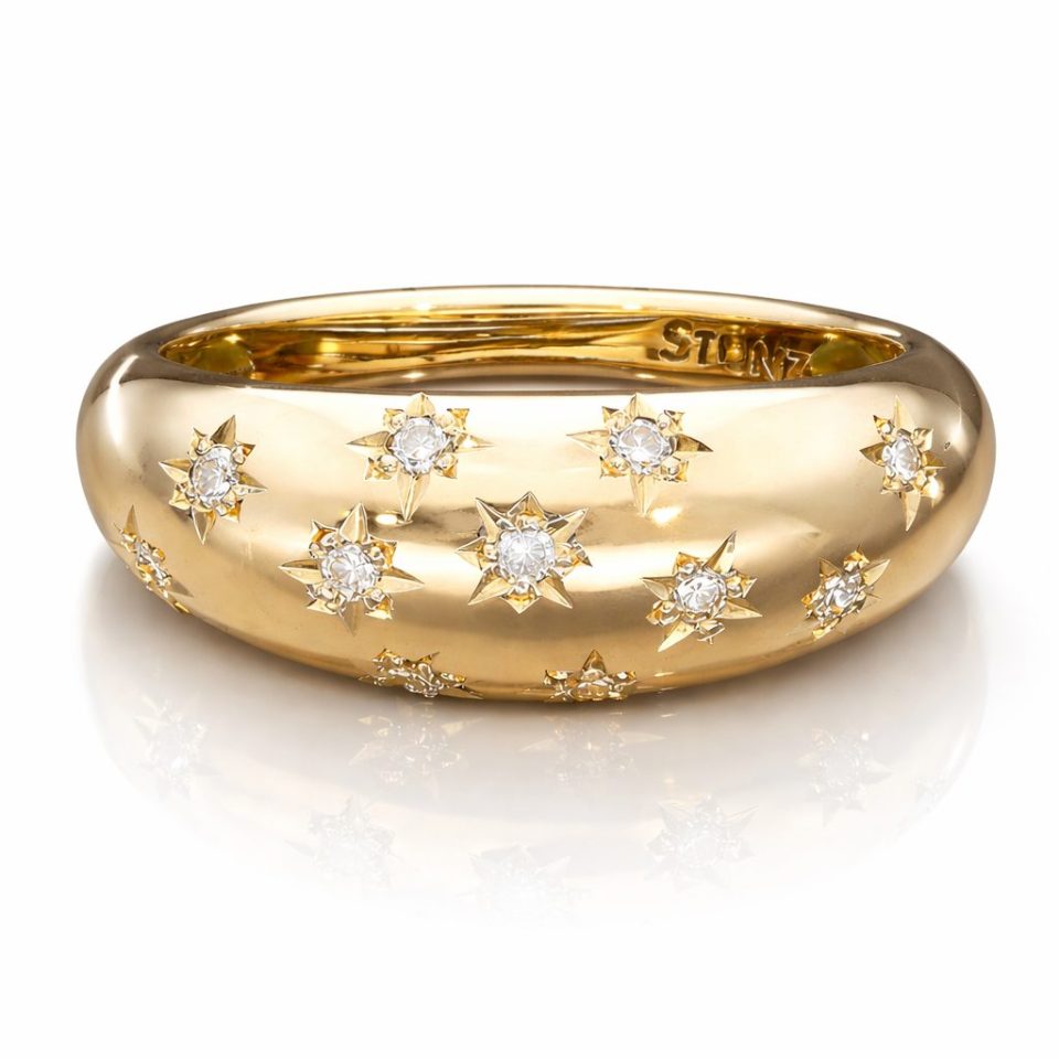 9K Gold Diamond Star Dome Ring