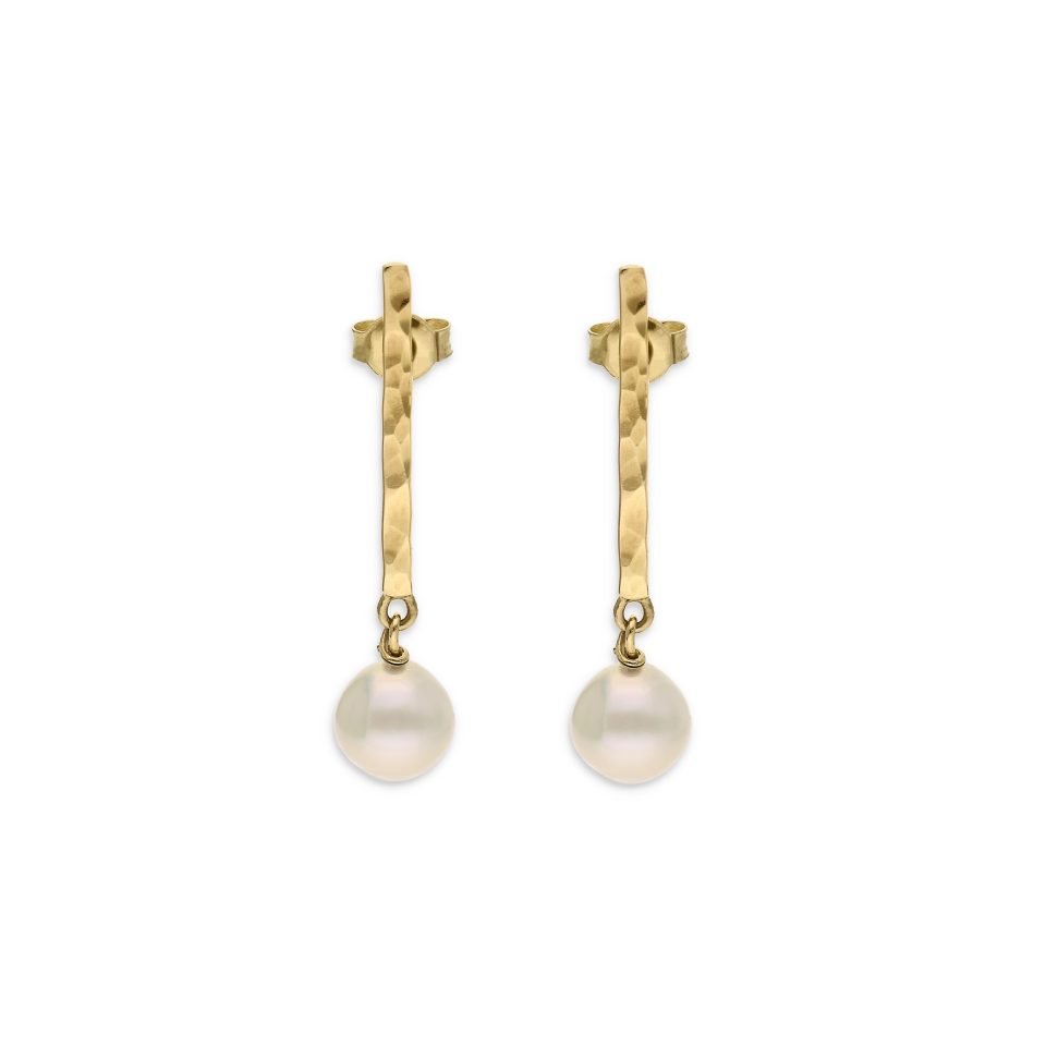 Hammered Drop Down Pearl Earrings - Stonz ZA