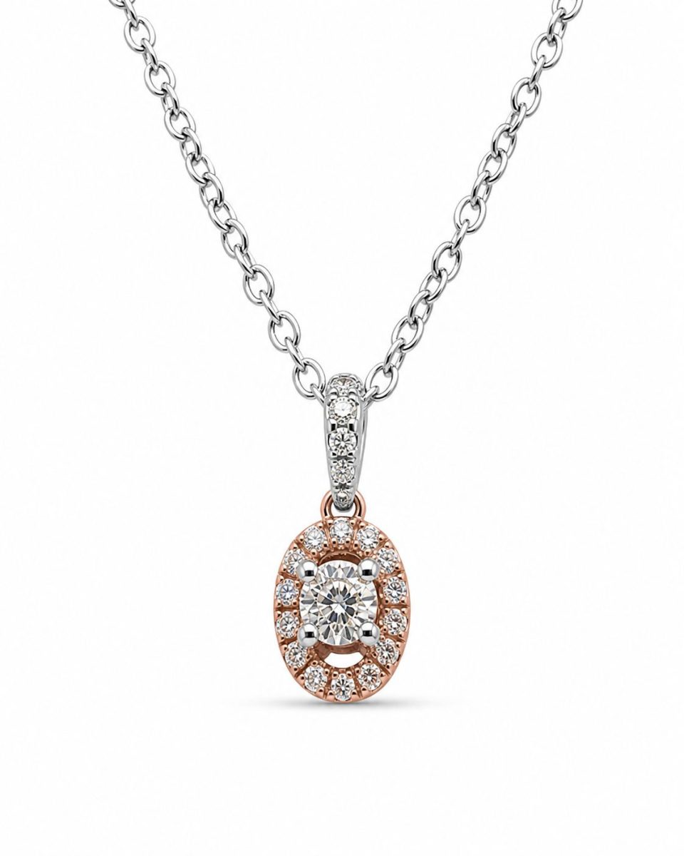 14K White & Rose Gold Diamond Halo Pendant (0.32ct)