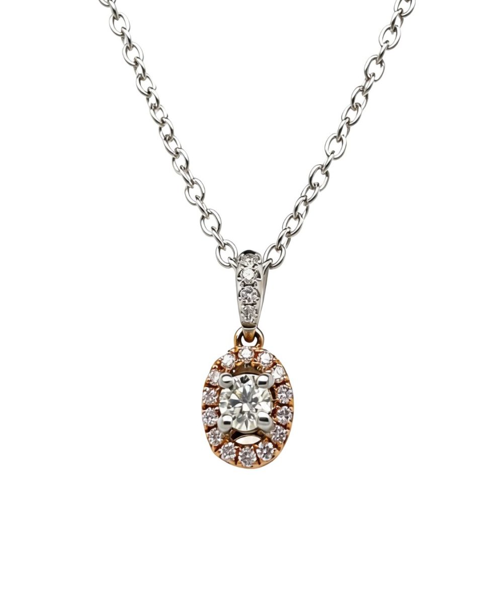 14K White & Rose Gold Diamond Halo Pendant (0.32ct)