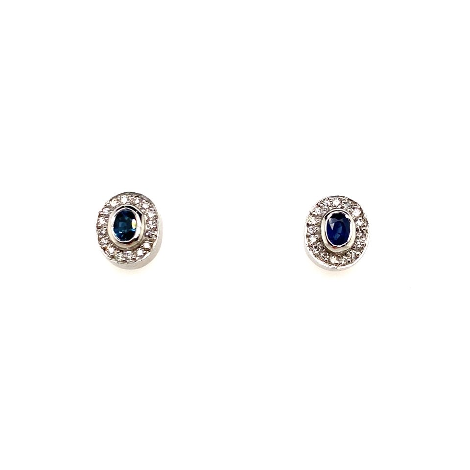 Blue Sapphire and Diamond Halo Studs