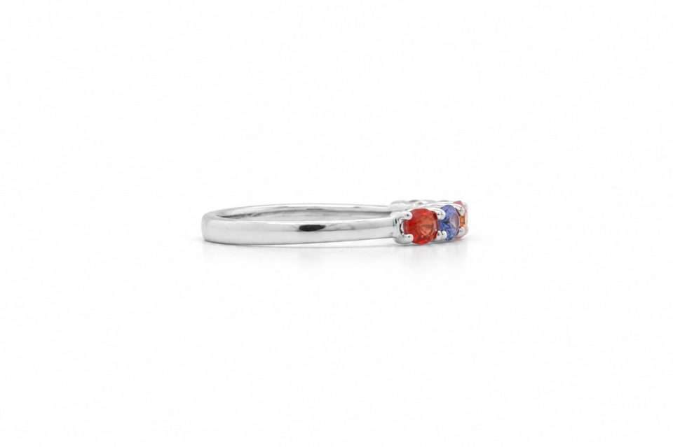 14K White Gold Rainbow 5-Stone Oval Sapphire Eternity Ring 1